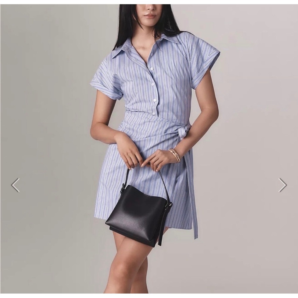 Maeve Anthropologie Button Front Wrap Mini Shirt Pinstripe Dress Preppy S